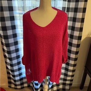 She + Sky Vibrant Pink V-Neck Sweater